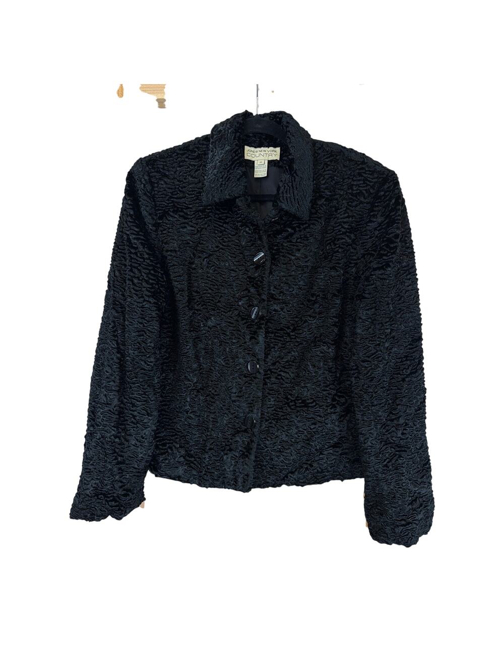 Vintage Jones New York Country Y2K Velvet Blazer Black Texture Button Up USA 16